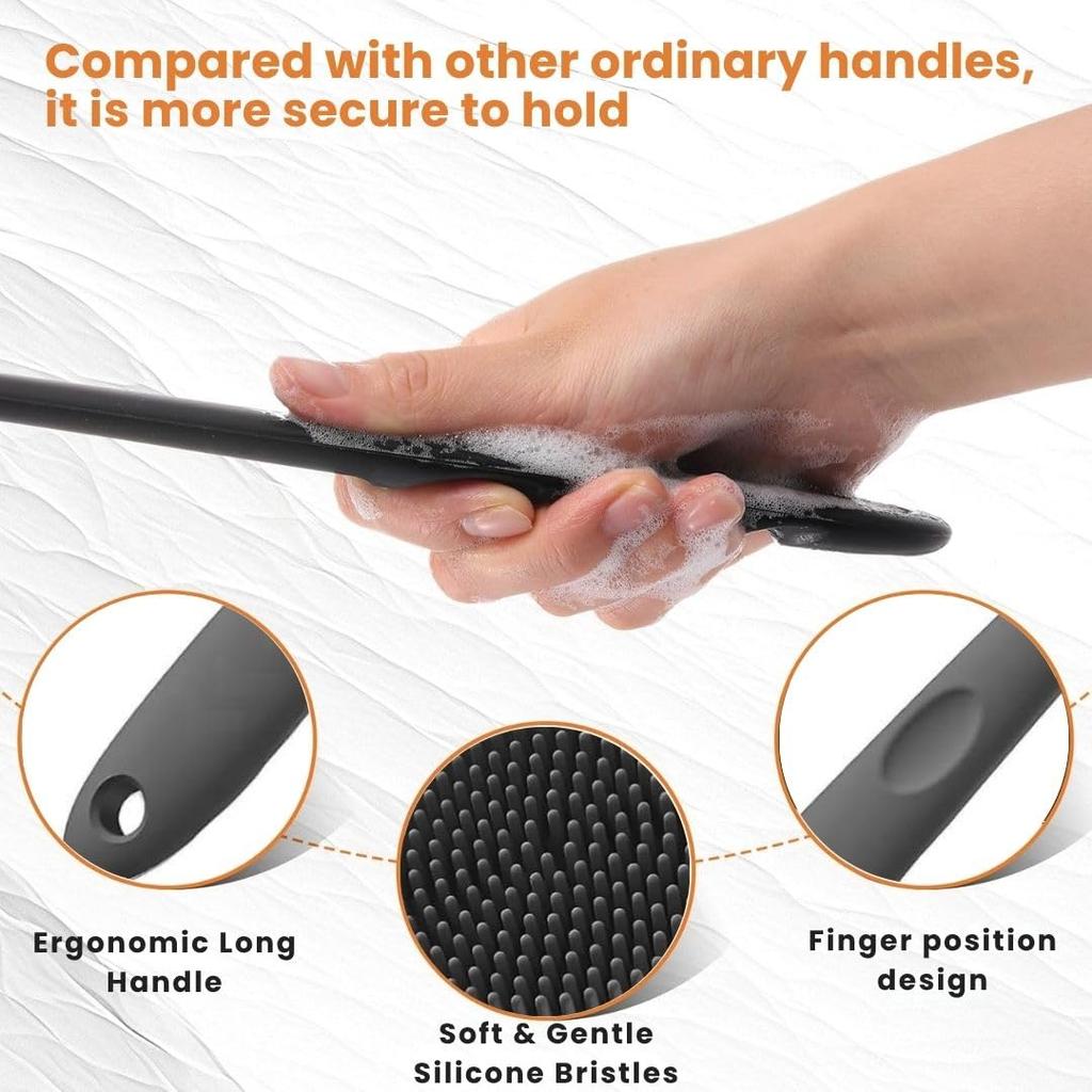 Thriftkart Soft Silicone Back Scrubber with Long Handle for Shower & Bath Flexible Exfoliating Brush with Gentle Bristles for Smooth Skin for Men Wo