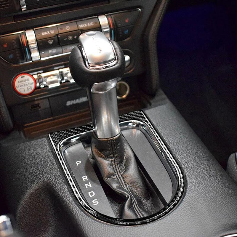 Car Gear Panel Cover Trim For Ford Mustang 2015 2016 2017 2018 2019 2020 Auto Interior Carbon Fiber Black Mouldings Accessories