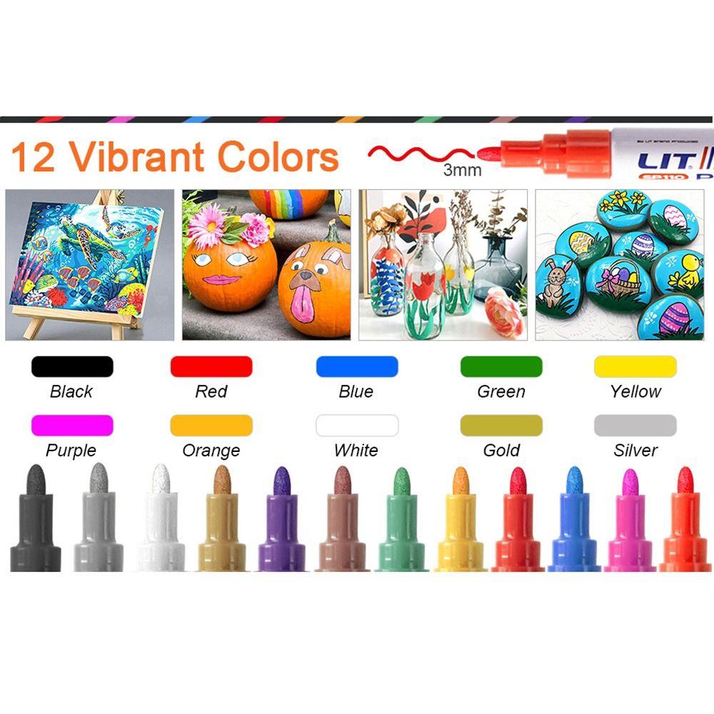 Colorful Paint Marker 12 Colors Brush Pen Multi-purpose Metal Paint Pen  Canvas