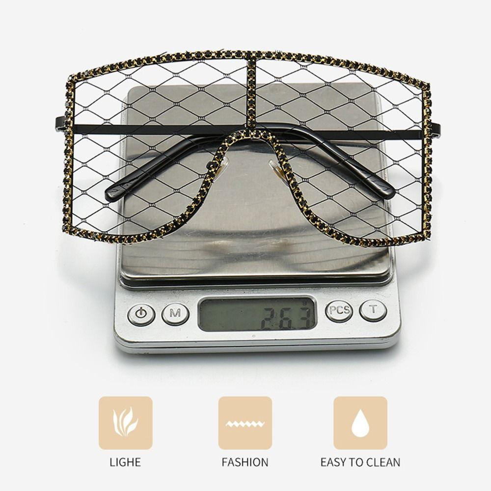 Vintage Oversized Rhinestone Mesh Glasses Colorful Diamond Sunglasses Hollow Out Glasses For Women