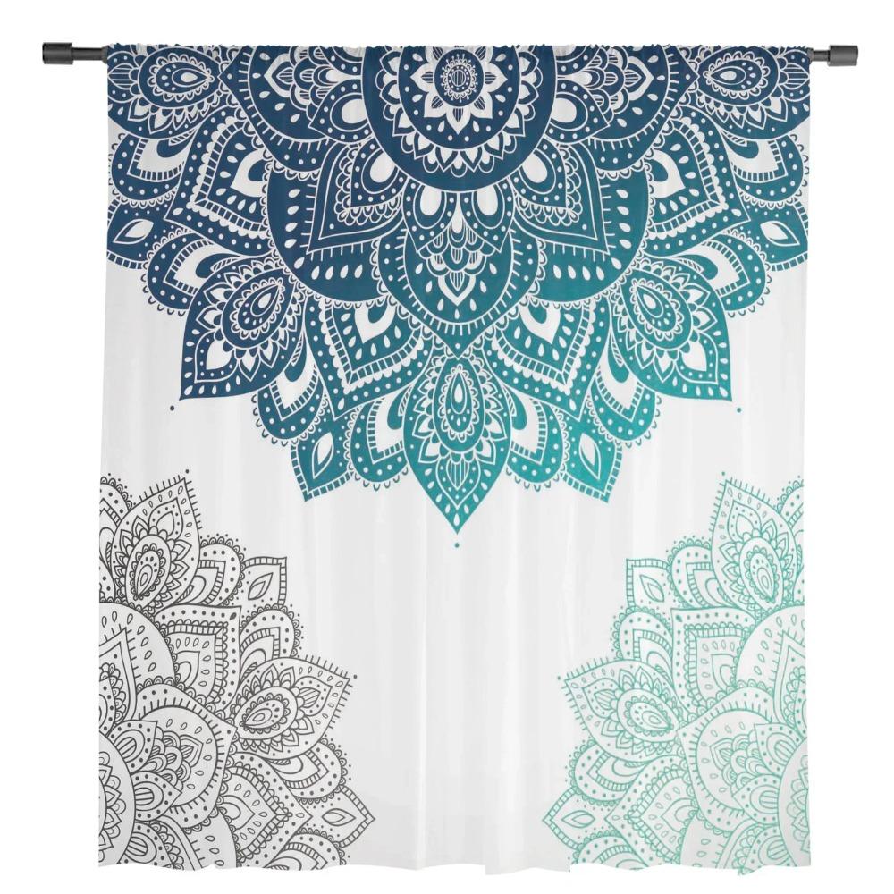 Mandala Farbverlauf Bohemian Blume Transluzente Vorhänge ideal für Wohnzimmerdekoration Fensteröffnung Vorhang Küchenbereich Tüll Voile Organza Vorhänge