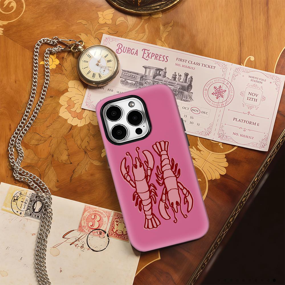 Pink Lobster Duo Phone Case for IPhone 17AIR 16E 16 15 14 13 12 11 17 Pro Max Plus Double-layer Back Cover