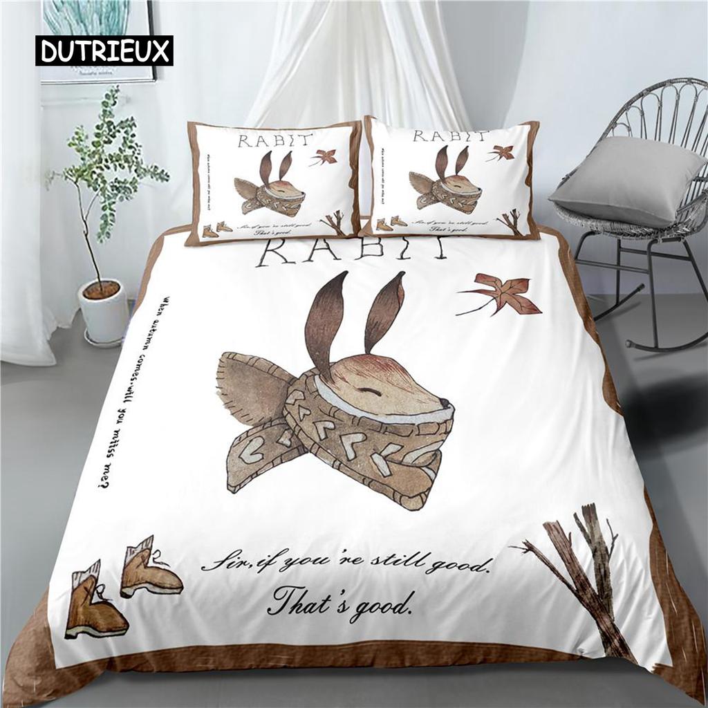 Zestaw Poszwy na Kołdrę Królik Biały Zajączek Wielkanocny Zestaw Pościeli Twin Poliester Motyw Zwierzęcy Cartton Queen King Pokrowiec na Kołdrę dla Dzieci Dziewczynek