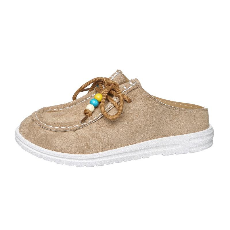 Autumn Baotou Half Slippers Women's 2025 New Plus Size Beaded Flat Casual One-Foot Slipper Slippers