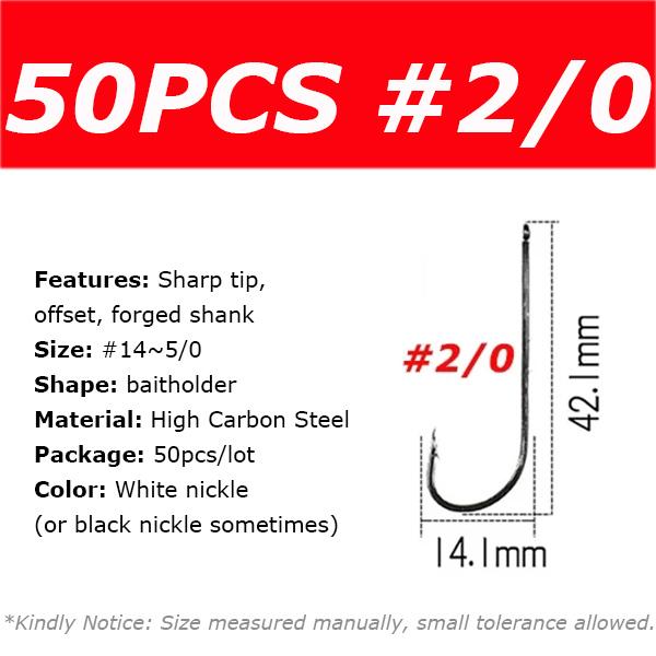 50PCS Baitholder Fishing Hooks High Carbon Steel Barbed Fish Hook Worm Pond Fish Bait Holder Size 10 12 14 1/0 2/0 3/0 4/0 5/0