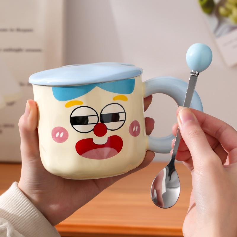 Süße und Lustige Keramiktasse mit Deckel Löffel Studentenwohnheim Milch Frühstückstasse Hochwertige Tasse Haus Kaffeetasse