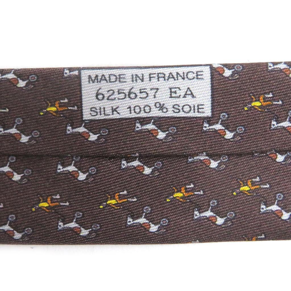 Excellent HERMES Tie Jockey & Toy Horse All-Over Print Regular Tie Brown Silk Mens Used
