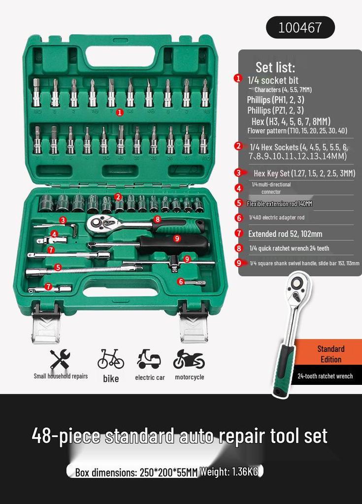 Pioneering Industrial-Grade Auto Repair Kit: Chrome Vanadium Steel Sockets & Ratchet Wrench Set for Mechanics