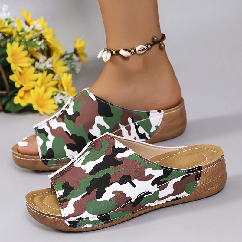 Fashion Fashion Camouflage Platform Slippers for Women Summer 2025 Comfortable Wedge Sandals Woman Lightweight Non Slip Beach Slides 43