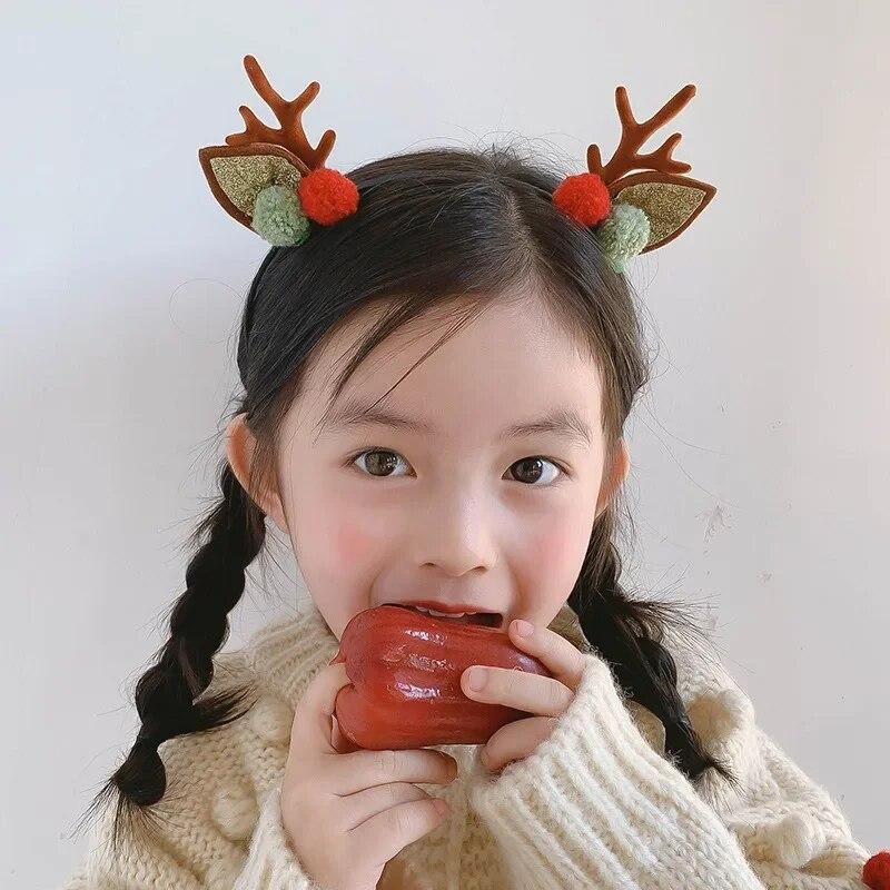New Year Christmas Gift Kawaii Red Hair Pin Children Barrettes Bow Deer Santa Claus Kids Headwear Girls Kids Hair Accessories