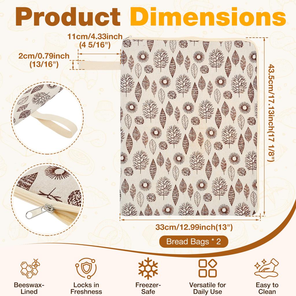 2Pcs Sourdough Bread Bags Reusable Beeswax Bread Bags Large Linen Homemade Bread Storage Bags Food Grade