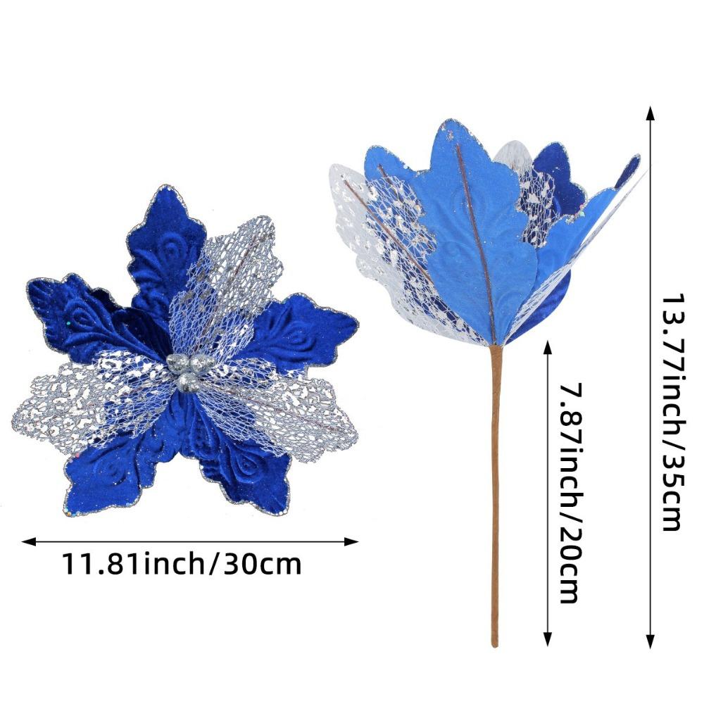 

30см Большие Рождественские Цветы Сетка Блестки Украшение для Рождественской Елки Рождественские Украшения Новый Год синий