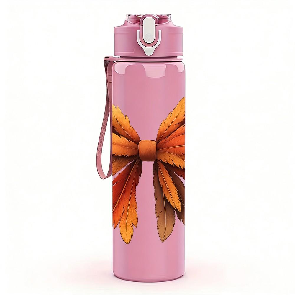 1PC Autumn Maple Bow Leaf 750ml Color Plastic Sports Water Bottle Leakproof Flip Straw Lid Suitable for Sports Office Home Use
