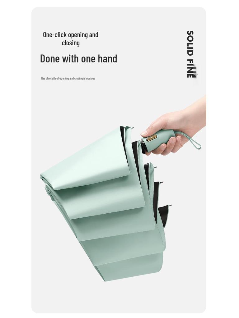 Three-fold Automatic Black UV Protection Umbrella with Double Rib and Wind Resistance for Rain and Shine