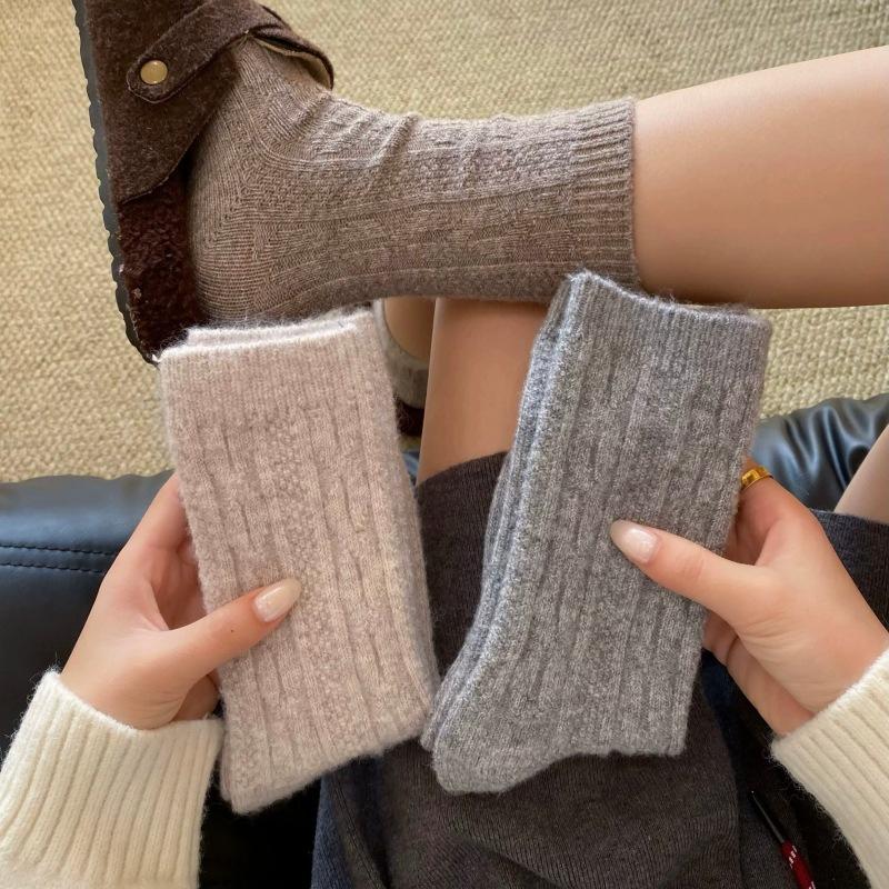 Thickened Socks Wool Socks Thick Needle Solid Color Twist Medium Tube Socks Socks Thermal Stockings Stacking Socks