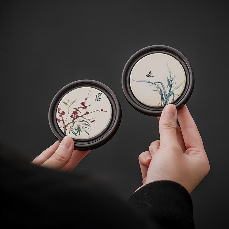 Phenolic Absorbent Coasters with Storage Holder Creative Tea Cup Mats Heat Resistant Coffee Tea Accessories for Home Office