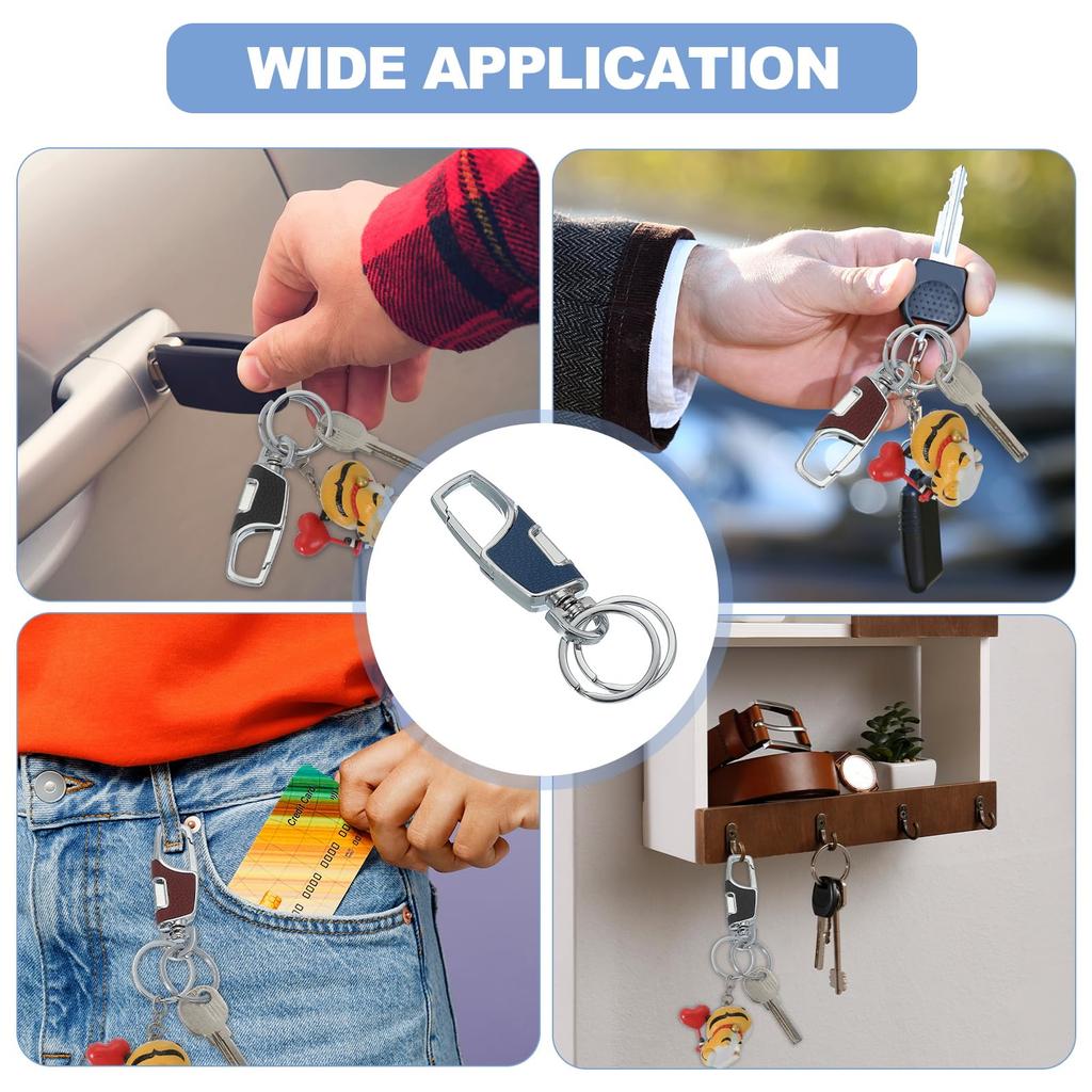 Car Key Detachable Leather Key Stainless Steel Buckle Key 2 Rings Unisex Set of [uxcell] Chain, Holder, Holder, Included, (Blue, 2)