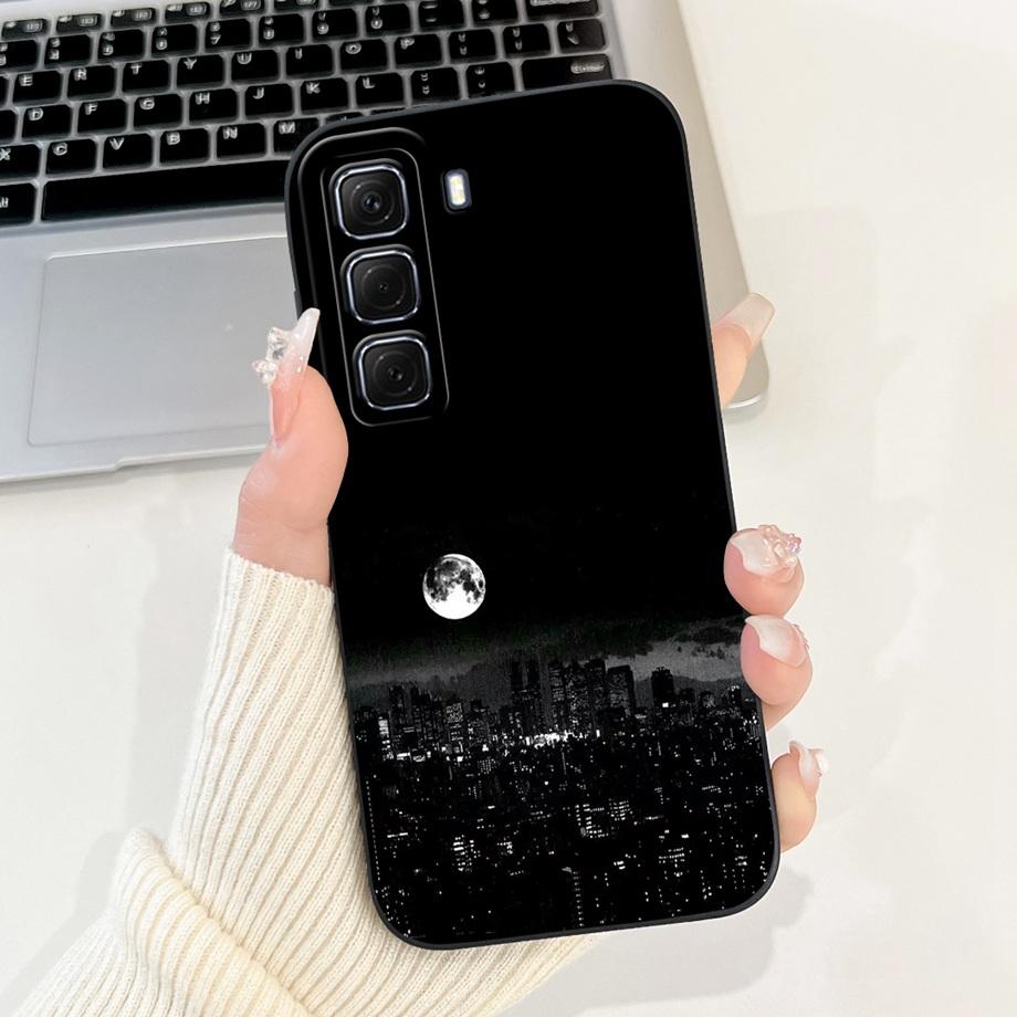 For Infinix Hot 50 50i 4G X6882 X6531 Case Liquid Silicone Soft TPU Back Cover Hot50 Hot50i Phone Funda Gothic Black Night Shell