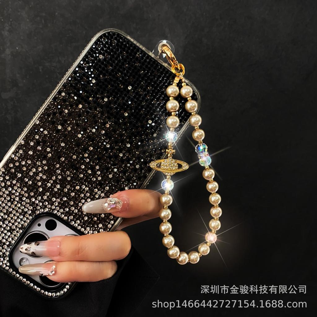 Eingelegte Diamant-Perlen-Handykette Kreatives Handyband Schlüsselanhänger Anti-Verlust-Band Mode Ins Kurzstil Hängekette Großhandel