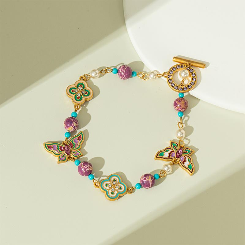Retro Exquisite Butterfly Bracelet: Colorful Drip Oil Design, Light Luxury, High-End Fashion, Versatile Niche Temperament Jewelry.