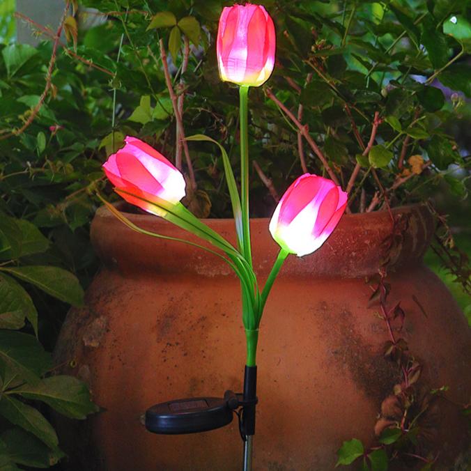 Three Head Tulip Lantern Solar Outdoor Light Courtyard Decoration Light Landscape Light