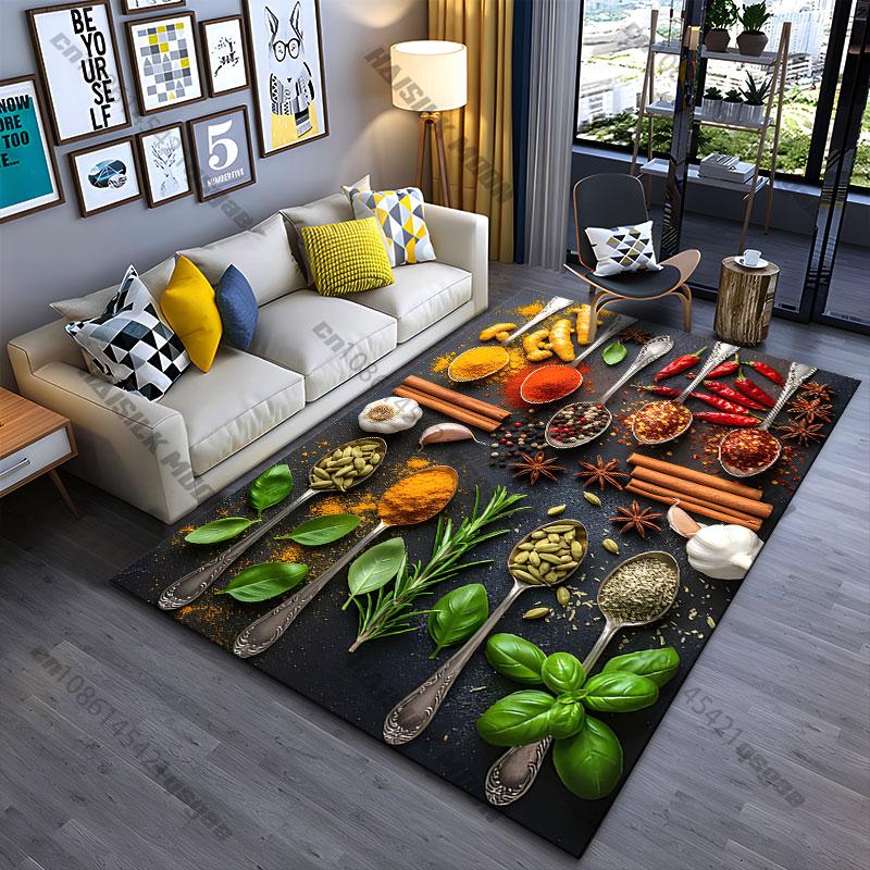 Colorful Assortment of Aromatic Spices Carpet Yoga Living Room Room Decor Children's Crawling Mat Doormat Area Rug