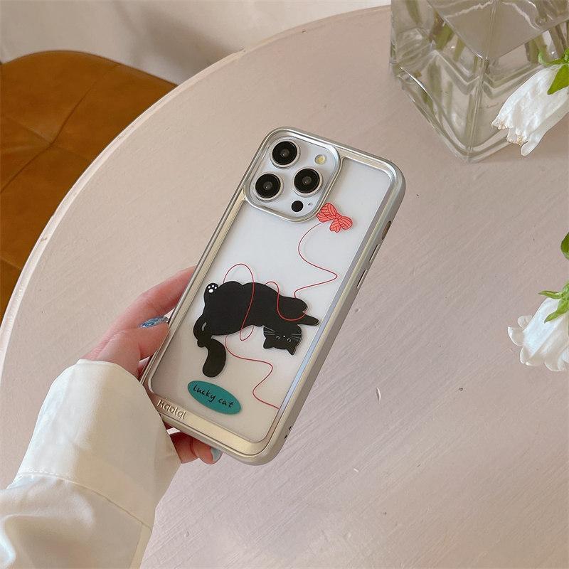 Custodia di lusso in TPU trasparente elettroplaccato con motivo a gattino e cucciolo per iPhone 15 Pro Max 14 13 12 Pro, con protezione anticaduta integrale e fiocco