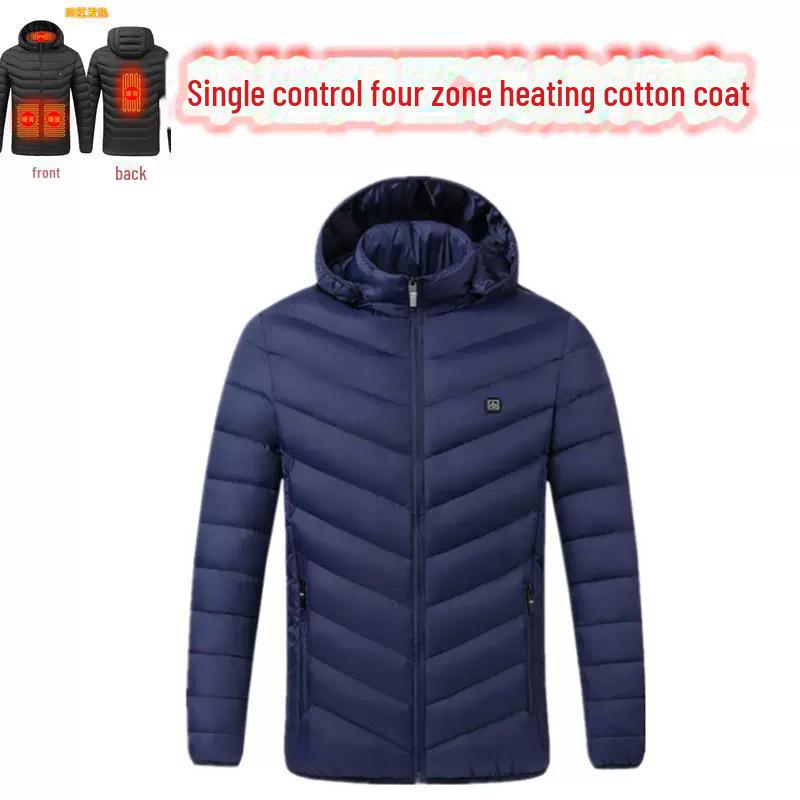 Men's Multi-Zone Hooded Electric Heated Cotton Coat with Long Sleeves