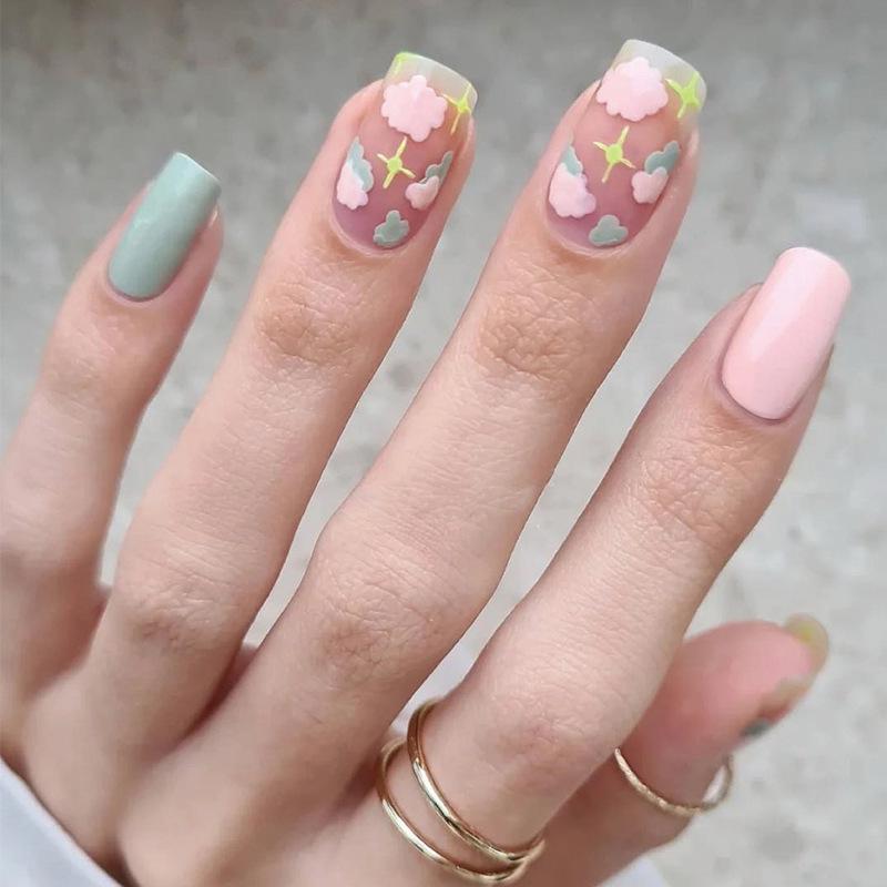Light Blue Cloud Star Removable Nail Stickers and Tips