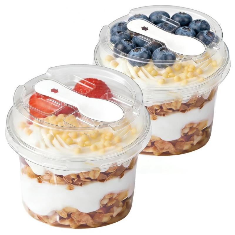 10 Pezzi Tazze Monouso per Budino Leggere Rotonde Trasparenti con Coperchi Cucchiaini per Picnic all'Aperto Servizio Yogurt Dessert