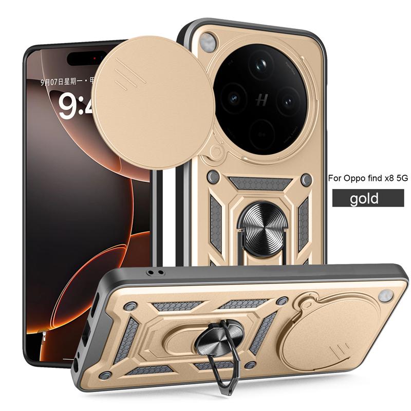 

Для чехла OPPO Find X8 Pro Сдвижная защита камеры Бронированный чехол для телефона Для Orro Apo oppa FindX8 FindX8Pro Кольцо-подставка для автомобиля Задняя крышка For Find X8 Pro 5G