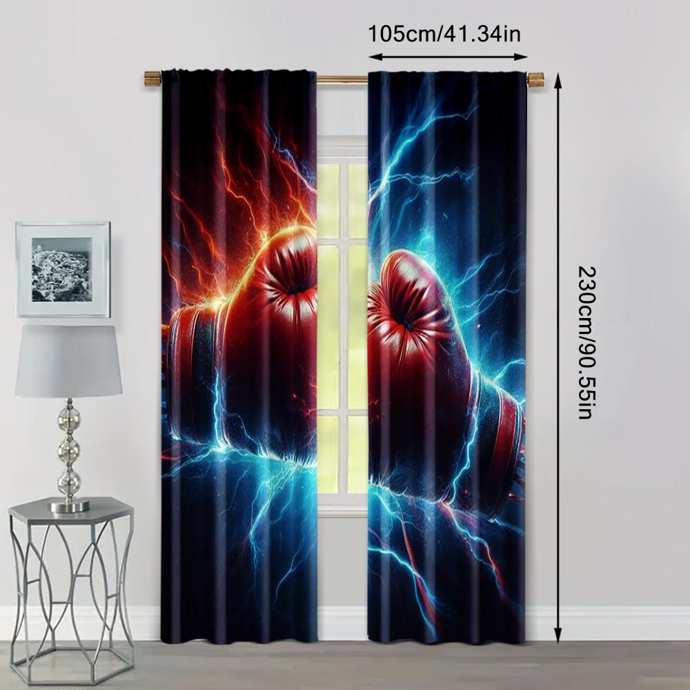 2pc,  Window Curtains Boxing Flame Lightning Competition Versatile Durable Polyester,Without Electricity Versatile Applies to