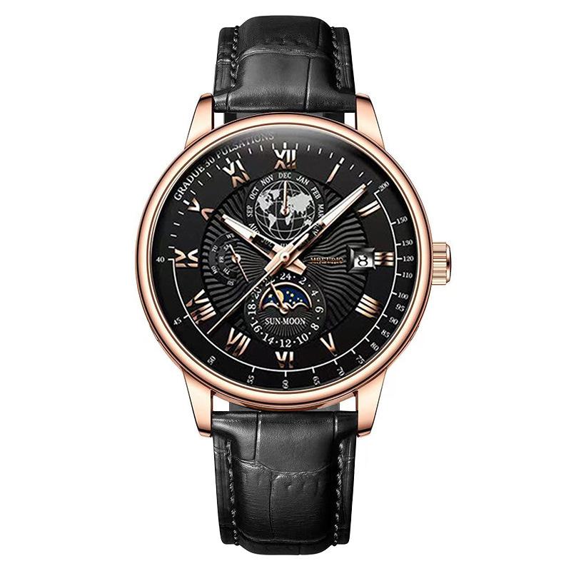 Fashion Three Eyes Calendar Star Moon Fashion Men'S Watch Men'S Watch Belt