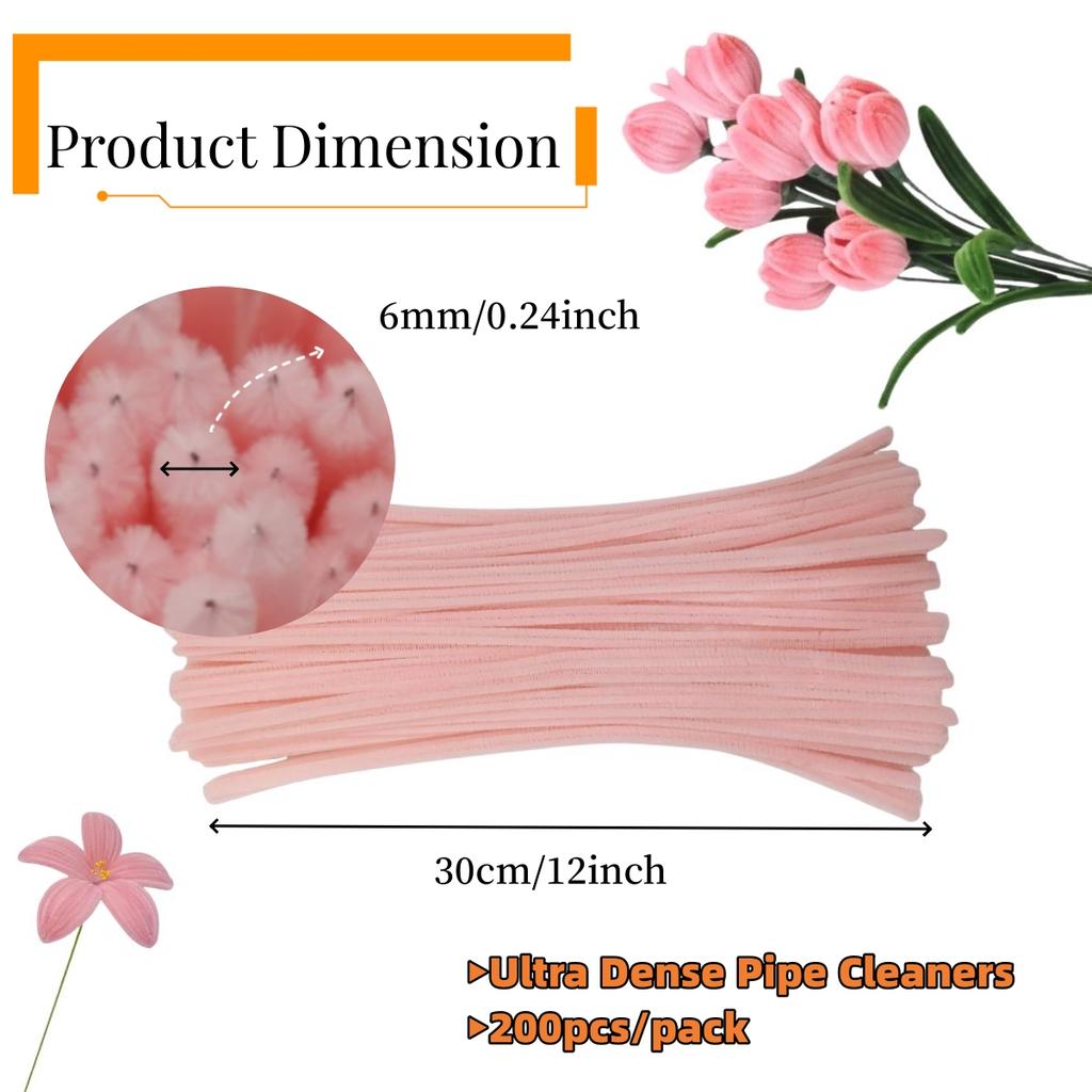 200 Pieces Pink Series Pipe Cleaners, Valentine's Mother's Day Pipe Cleaners, Pink Craft Pipe Cleaners, Chenille Stem