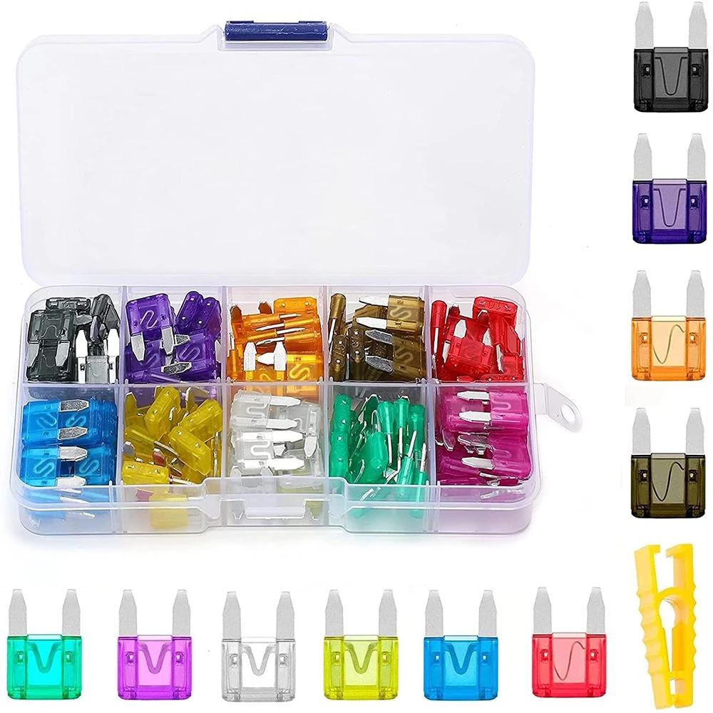 Kit Fusibili Auto A Lama Assortiti 100 Pezzi, 2A 3A 5A 7.5A 10A 15A 20A 25A 30A 35A, Con Scatola Porta Fusibili In Plastica