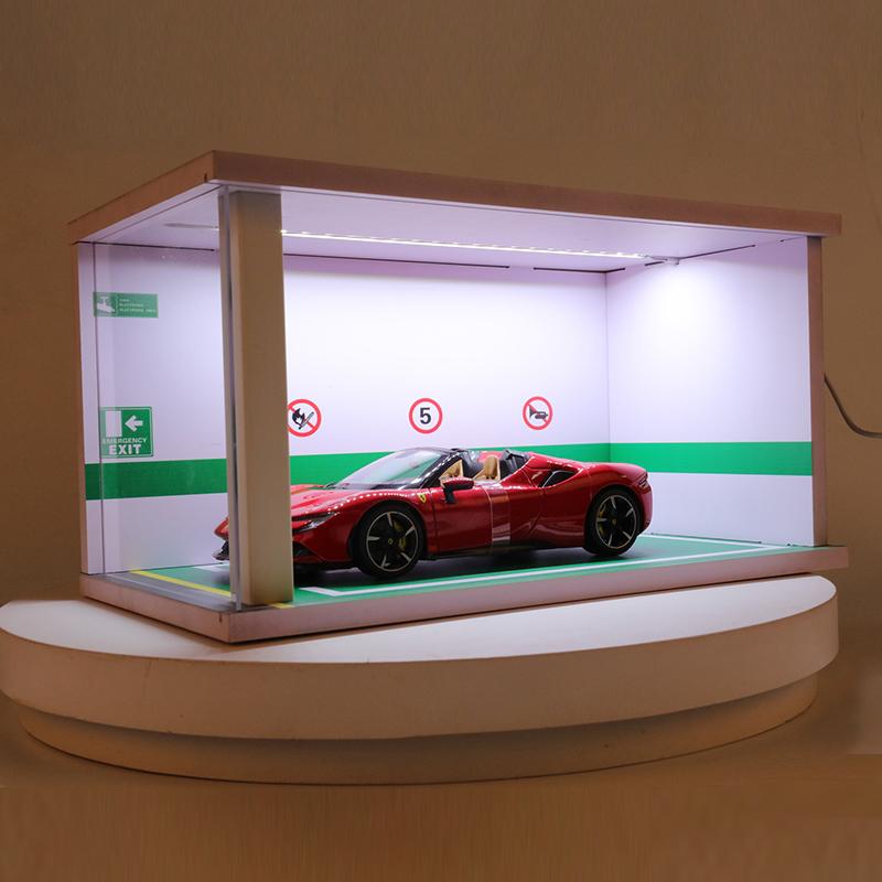 1:18 Car Models Parking Lot Solid Parking Garage Model With Lights And Acrylic Dust Cover