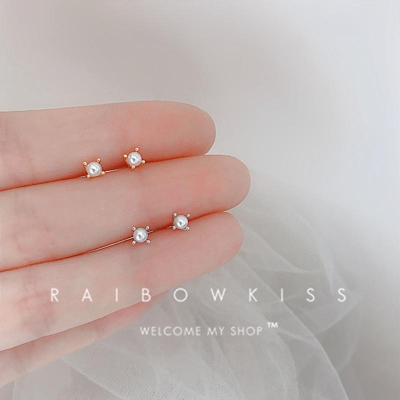 

Крошечные серьги-пусеты с жемчугом с 4 крапанами, минималистичный невидимый дизайн, изящные украшения, подарок для женщин серебряный