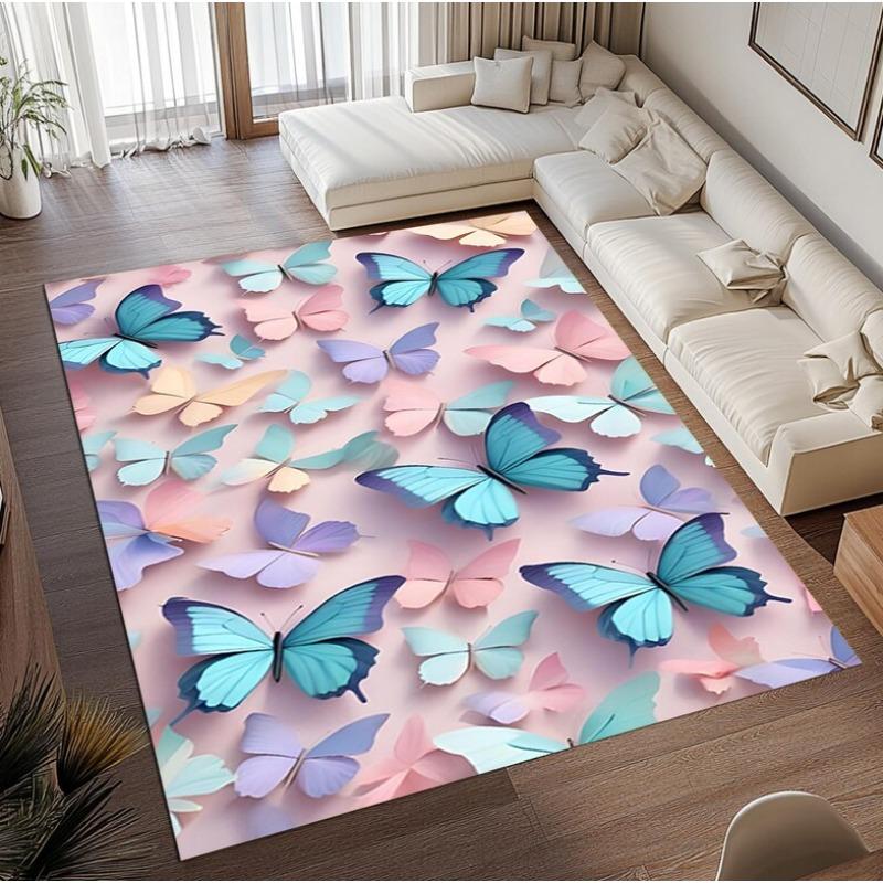 Buttrefly Print Carpet Vintage Oil Painting Style Living Room Floor Decor Mat Modern Home Indoor and Outdoor Non-slip Rug