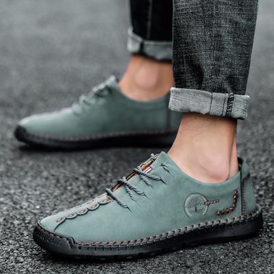 2025 Spring New Lace-up Foreign Trade Casual Shoes Men's Large Size Green Doudou Shoes Handmade Lace-up Popular Leather Shoes
