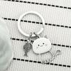 Cat and Fish Funny Keychains Smooth Stainless Steel Cartoon Cat Key Chains Children Interesting Keychains