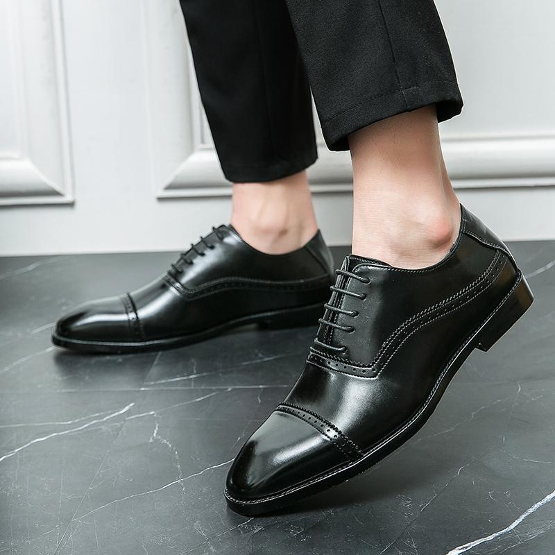 Fashion Retro Men Formal Shoes Black Brown PU Lace Up Business Office Leather Shoes Men Gentlemen's Wedding Banquet Shoes Sizes 38-46