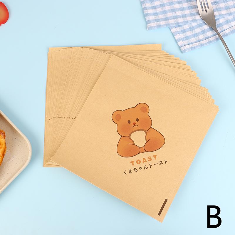 50Pcs Cute Cartoon Square Wax Paper Sandwiches Burgers Fries Fried Wrappers Bags Waxed Paper Baking Paper Food Packing Pouches