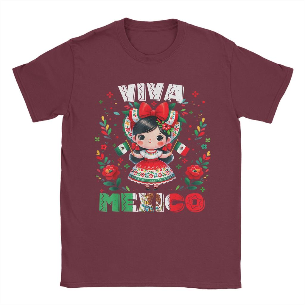 Unique Viva Mexico Mexican Girl Flag Independence Day T-Shirt T-Shirt for Men Crew Neck T Shirt  Short Sleeve Tees Tops