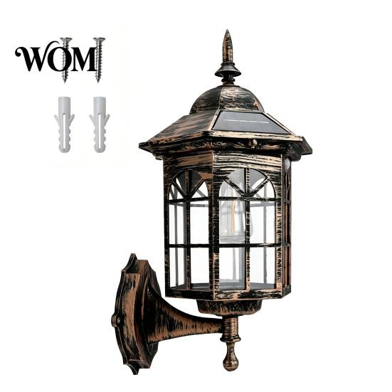 Solar Courtyard Lighting Vintage Wall Light, Motion Sensor Outdoor Sconce with Glass Automatic Dusk To Dawn Light Shade, Waterproof Garden Lantern for