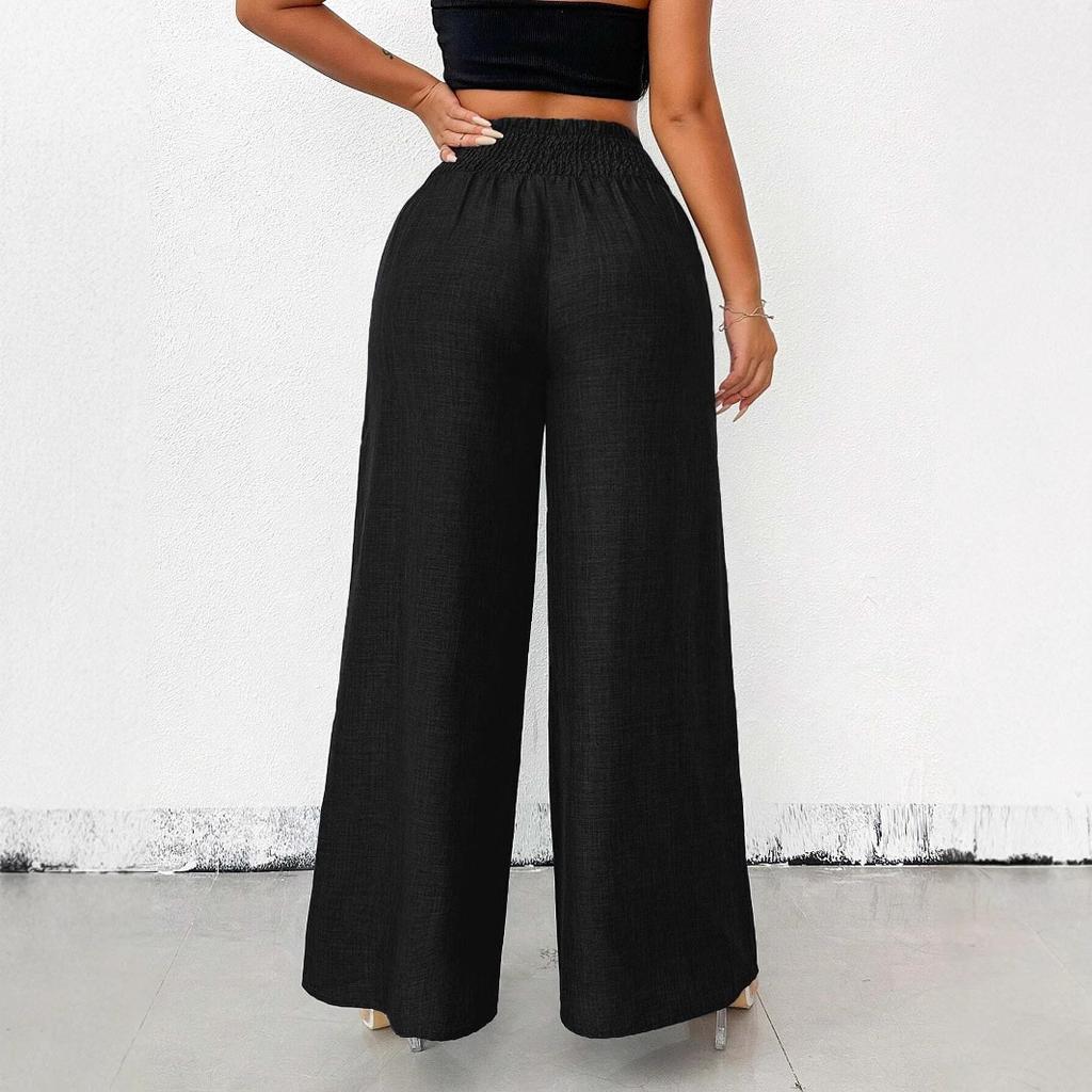 Women's Pleated Wide Leg Pants with Metal Fasteners Multi Color Casual Trousers