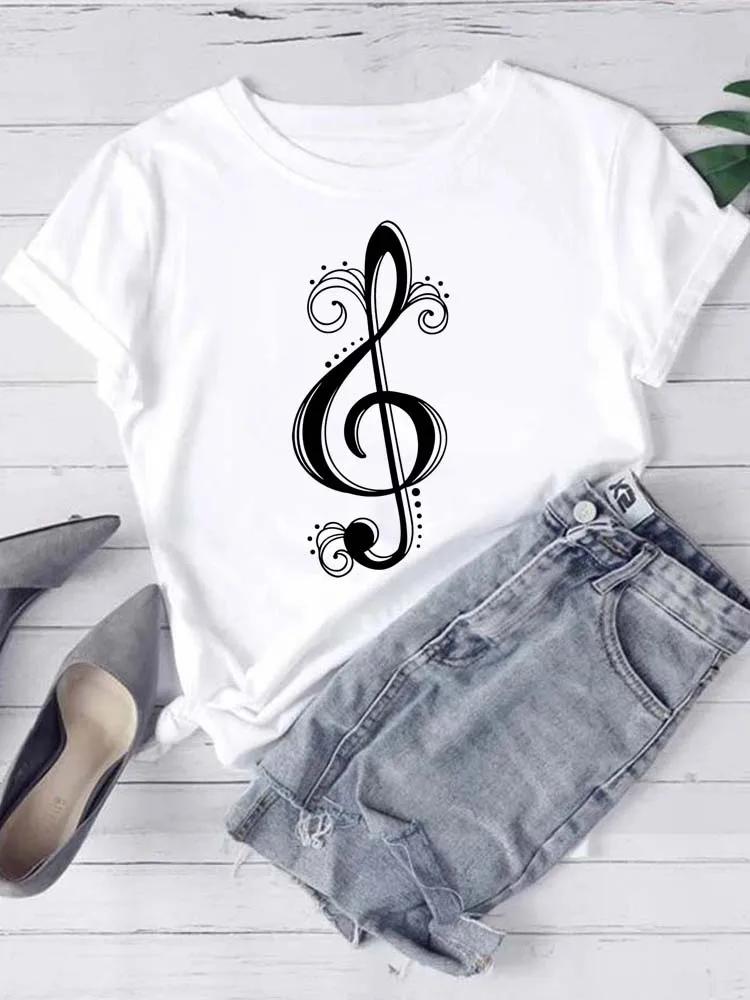 New Women T Shirt Fashion Musical Note Printed T Shirt Harajuku Cute Graphic Tee Shirt Female Ladies Casual Tops Shirts