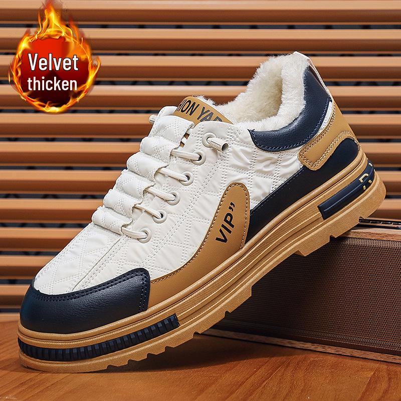 2025 Men's Plus Size Fleece-Lined Winter Work Boots - Warm, Low-Top, Casual, Trendy Sports Cotton Shoes