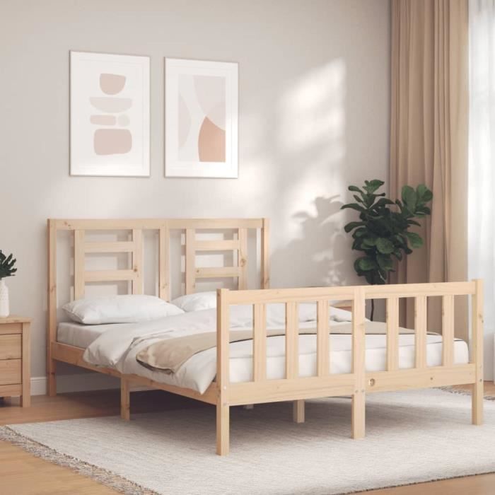 VidaXL Cadre de lit avec tête de lit 120x200 cm bois massif 3192876
