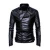 Men's Autumn and Winter Leather Jacket Korean Style Slim Green Leather Jacket Motorcycle PU Leather Plus Velvet Casual Handsome Jacket New Style