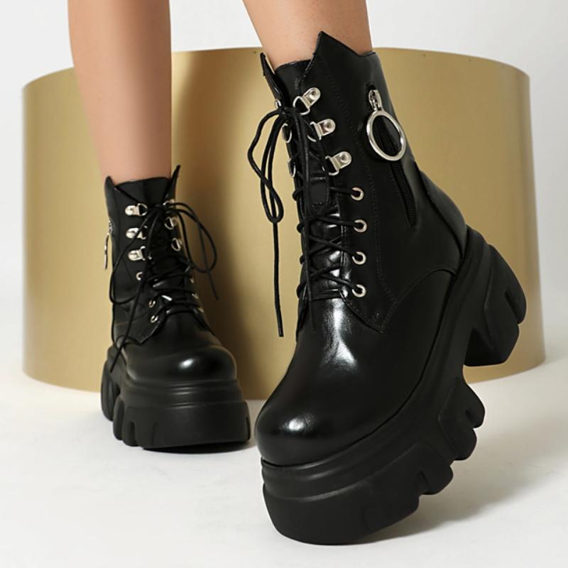 Fashion Platform Ankle Boots for Women New 2024 Winter Black Gold Silver Motorcycle Boots Punk Heel Zipper Party Shoes Lady Large Size